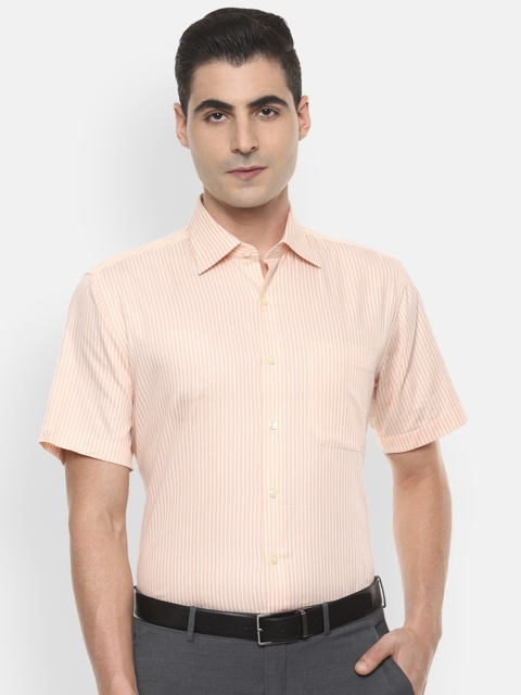 Louis Philippe Men Peach Regular Fit Striped Formal Shirt
