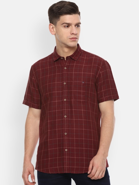 Louis Philippe Jeans Men Maroon Slim Fit Checked Casual Shirt