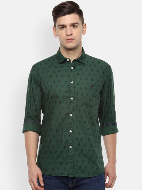 Louis Philippe Jeans Men Green Slim Fit Printed Casual Shirt