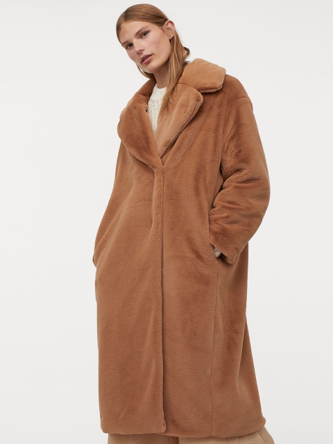 H&M Women Beige Faux Fur Coat