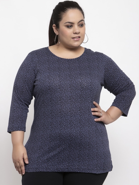 plusS Women Blue Printed Pure Cotton Top