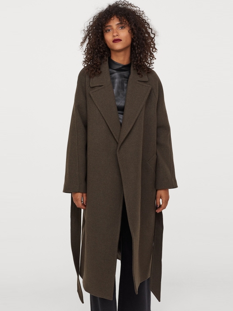 H&M Women Brown Wool-Blend Coat