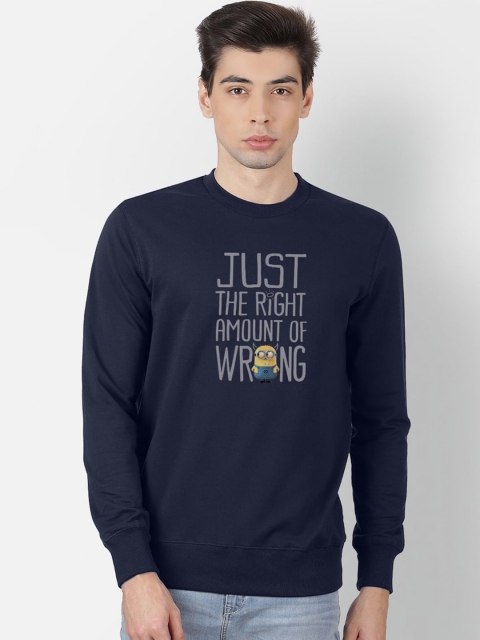 Free Authority Minions Print Crew Neck Navy Sweatshirt for Men, Navy blue