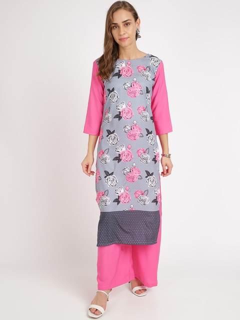 Florence Women Pink & Grey Printed Kurta with Palazzos
