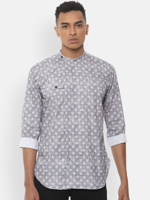 V Dot Men Grey & Pink Slim Fit Printed Casual Shirt