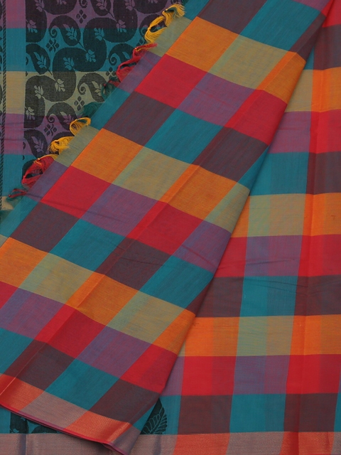 Pothys Multicoloured Checked Pure Cotton Saree, Multi