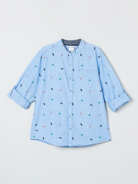 max Boys Blue & Black Regular Fit Printed Casual Shirt