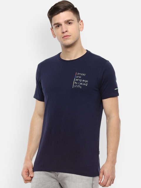 Louis Philippe Jeans Men Navy Blue Solid Round Neck T-shirt