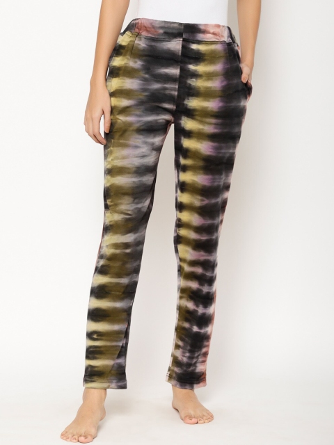 Floret Women Black Printed lounge Pants