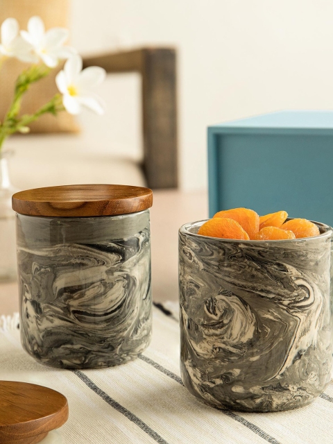 ellementry Black & Brown Set Of 2 Ceramic Carbon Jars