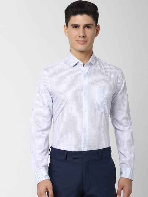 Peter England Elite Men White Regular Fit Striped Formal Shirt