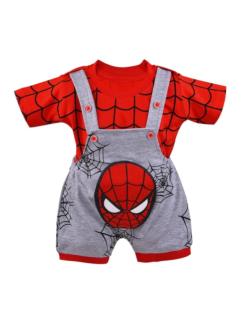Wish Karo Unisex Kids Red & Grey Printed T-shirt with Shorts