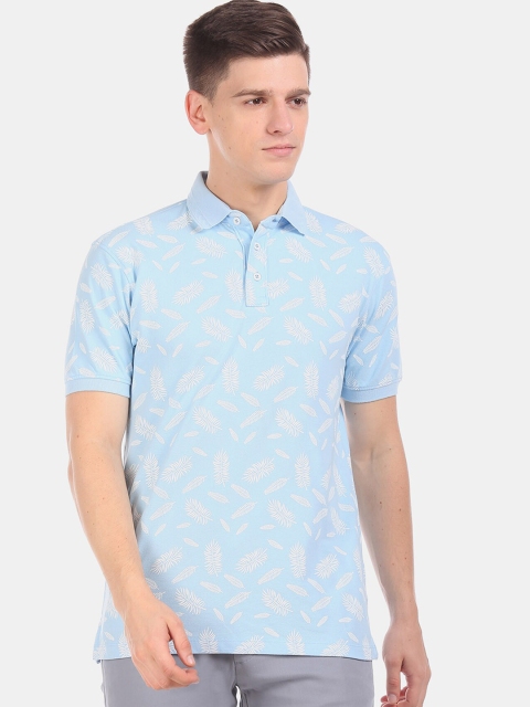 Cherokee Men Blue & White Printed Polo Collar T-shirt