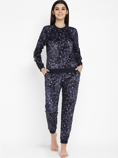 HOUSE OF KKARMA Women Navy Blue Frill Printed Night Suit
HOUSE OF KKARMA Women Navy Blue Frill Printed Night Suit