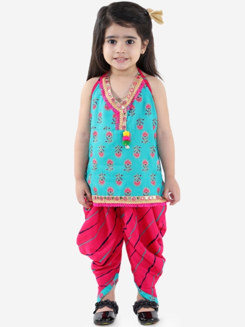 KID1 Girls Green & Pink Printed Kurta with Dhoti Pants