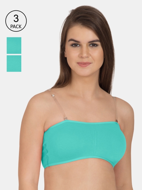 Tweens Pack of 3 Solid Non-Wired Lightly Padded Workout Bra TW-9279-3PC, Green