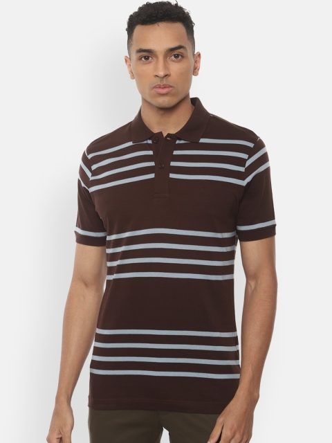 Van Heusen Men Brown Striped Polo Collar T-shirt