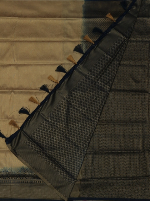 Pothys Cream-Coloured & Green Jute Silk Woven Design Saree