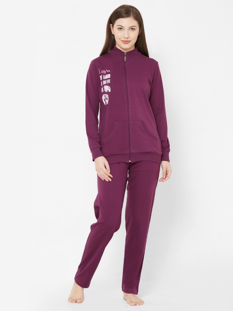 Juliet Women Purple & White Printed Night Suit