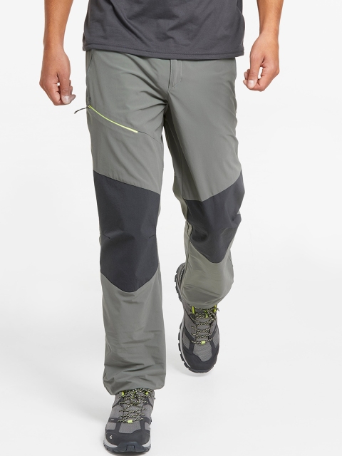 Quechua By Decathlon Men Grey & Black Regular Fit Colourblocked Mountain Hiking Trousers