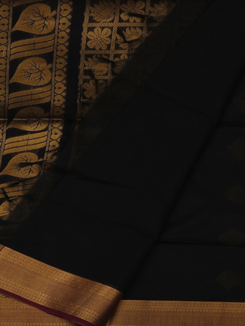 Pothys Black & Gold Silk Cotton Woven Design Saree