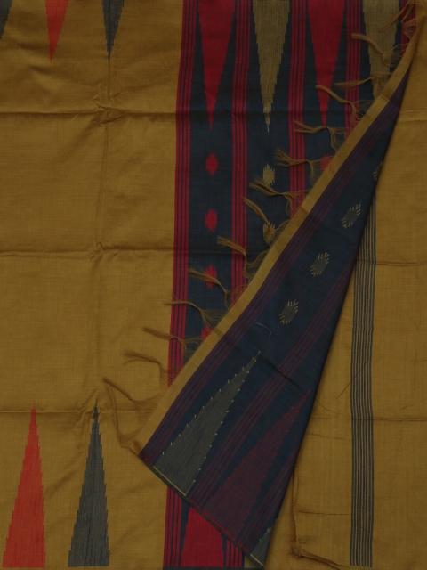 Pothys Mustard Printed Jute Silk Saree