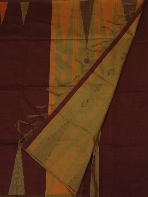 Pothys Maroon & Yellow Jute Silk Solid Saree
