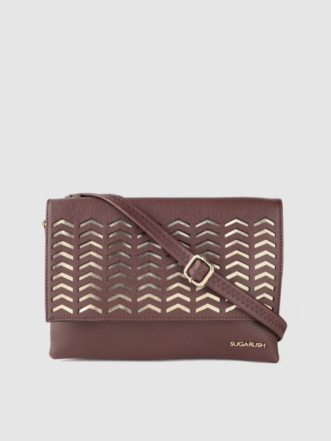 Sugarush Brown & Gold-Toned Self Design Sling Bag