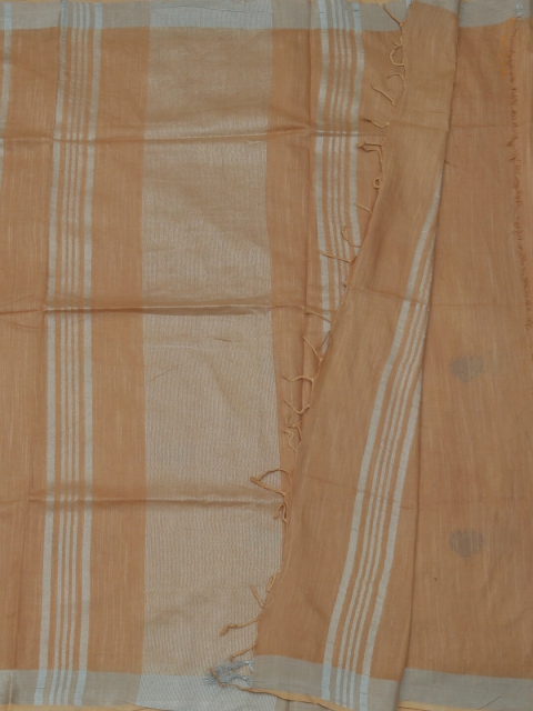 Pothys Cream-Coloured & Silver-Toned Linen Blend Embroidered Saree