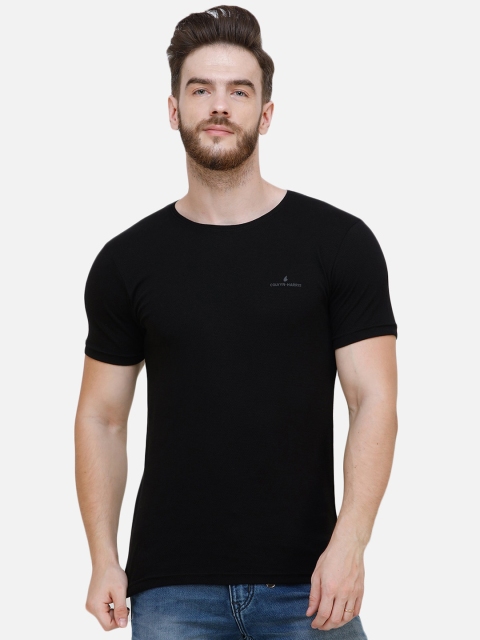 COLVYNHARRIS JEANS Men Black Solid Round Neck T-shirt