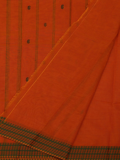 Pothys Orange & Green Pure Cotton Embroidered Saree