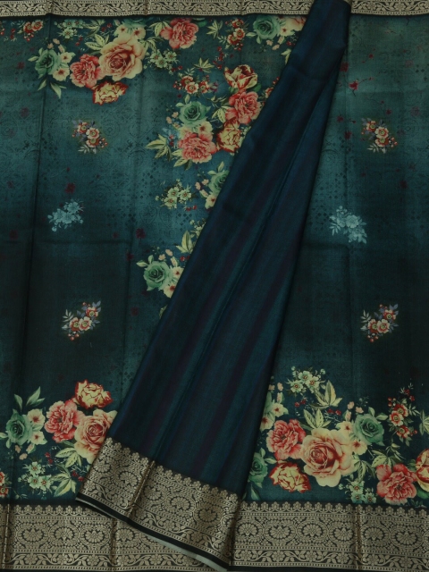 Pothys Grey & Green Jute Silk Woven Design Saree