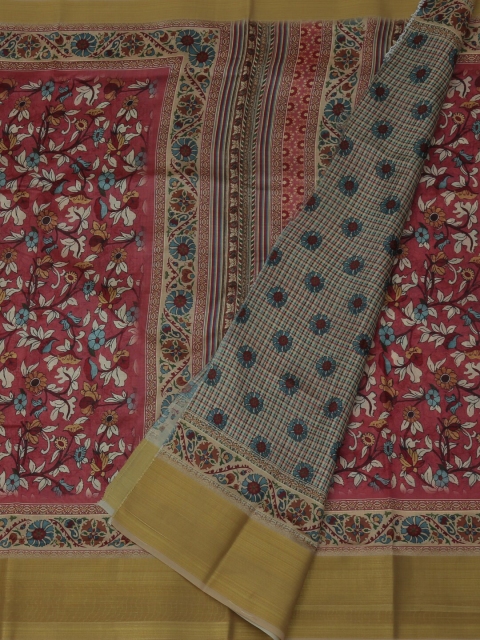 Pothys Pink & Red Jute Silk Floral Printed Saree