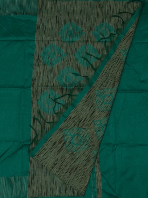 Pothys Green & Brown Jute Silk Solid Saree
