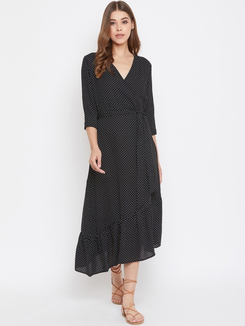 Femella Women Black Printed Wrap Dress