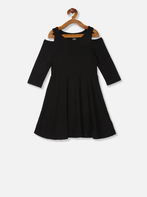 The Childrens Place Girls Black Solid Fit and Flare Dress