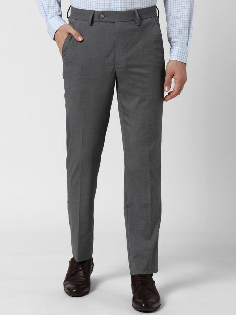 Peter England Men Grey Slim Fit Solid Formal Trousers