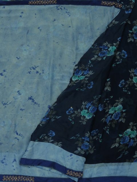 Pothys Blue Printed Poly Georgette Saree