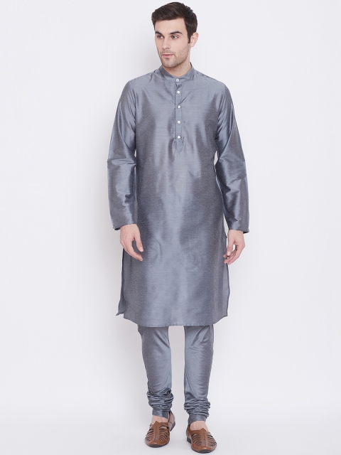 Tulsattva Men Grey Solid Kurta with Pyjamas