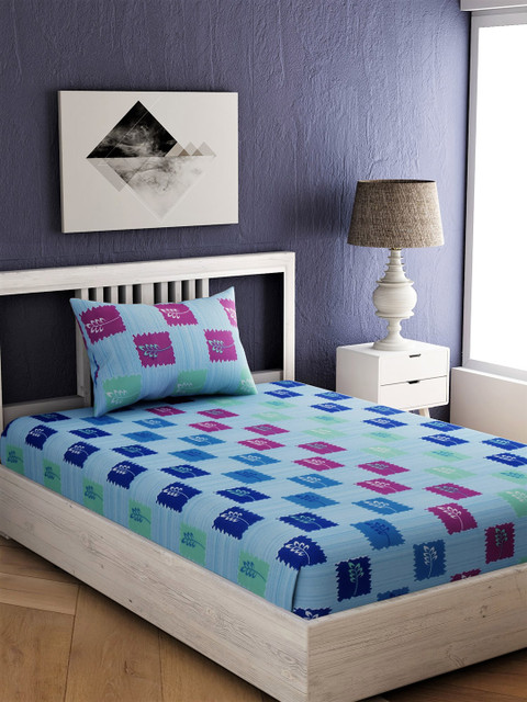 EverHOME Blue Geometric 144 TC Cotton 1 Single Bedsheet with 1 Pillow Covers 
EverHOME Blue Geometric 144 TC Cotton 1 Single Bedsheet with 1 Pillow Covers