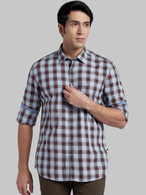 Parx Men Blue & Red Regular Fit Checked Casual Shirt