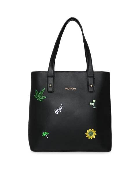 Sugarush Women Black & Yellow Printed Handheld Bag