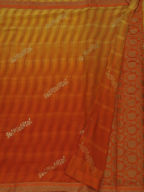 Pothys Yellow & Orange Poly Georgette Striped Saree