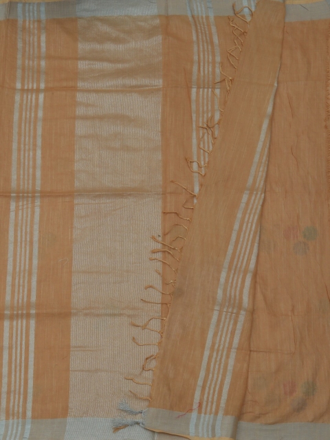 Pothys Beige & Silver Linen Blend Embroidered Saree