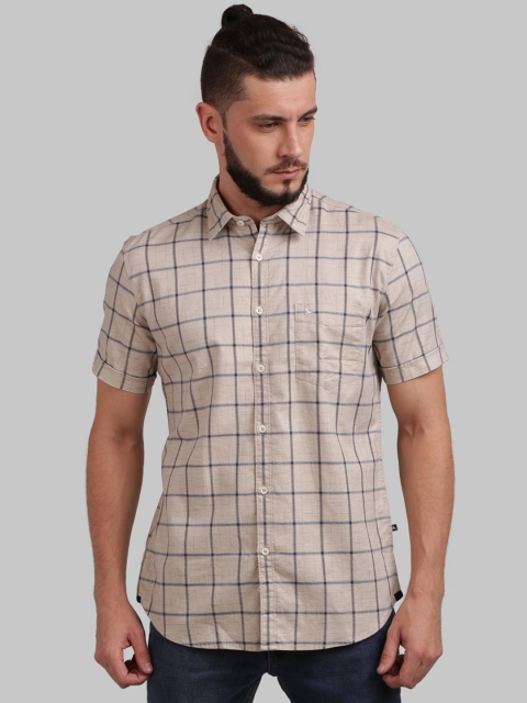 Parx Men Beige Classic Regular Fit Checked Casual Shirt