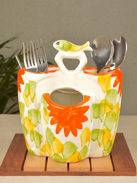 StyleMyWay Green & Yellow Handpainted Ceramic Kitchen Cutlery Stand