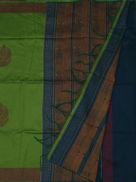 Pothys Olive Green & Blue Jute Silk Woven Design Saree