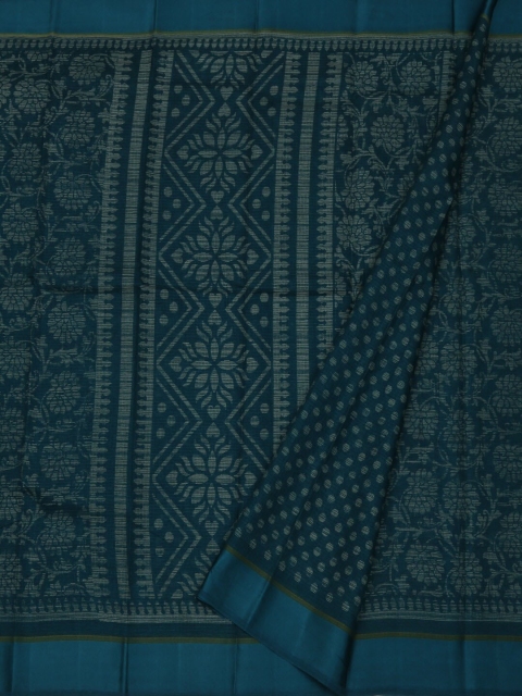 Pothys Teal Woven Design Linen Blend Saree