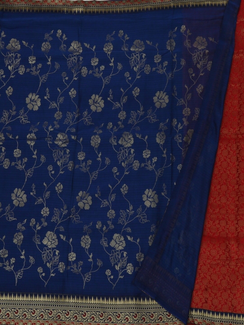 Pothys Navy Blue & Red Poly Georgette Printed Saree