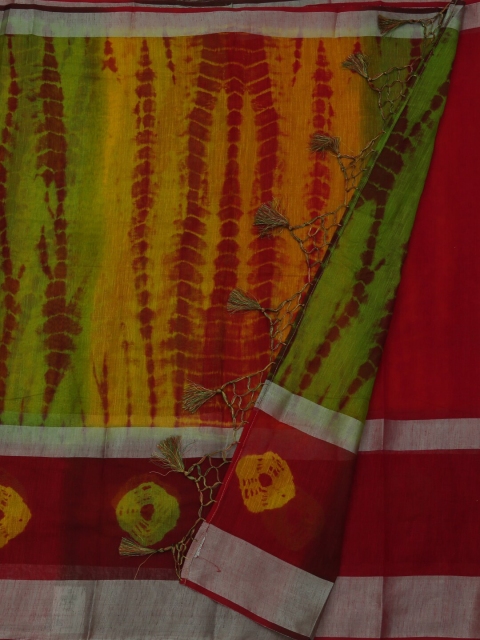 Pothys Multicoloured Colourblocked Linen Blend Saree, Multi